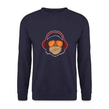 Affe mit Kopfhörer Silent Party Geschenk - Unisex Pullover - Navy - Vorne - Alina (178cm) & Michal (187cm)