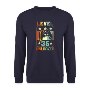 Level 35 Unlocked - Unisex Pullover - Navy - Vorne - Alina (178cm) & Michal (187cm)