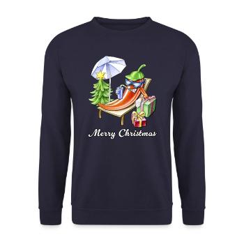 A Chili Merry Christmas under Sunshade and Tree - Unisex Sweatshirt - navy - Front - Alina (178cm) & Michal (187cm)