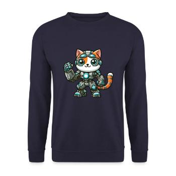 Cool Cartoon Cat Cat Robot Cyborg Mech - Unisex Sweatshirt - navy - Front - Alina (178cm) & Michal (187cm)