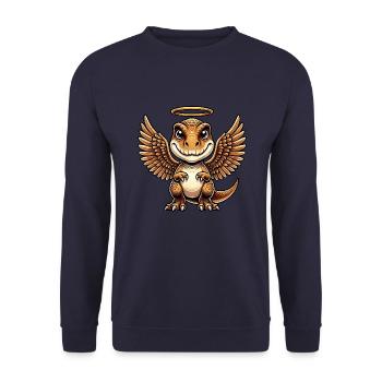 T-Rex Dessin animé Ange Halo Ailes Dino - Sweat-shirt Unisexe - marine - Devant - Alina (178cm) & Michal (187cm)