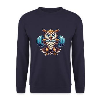 hibou poids haltérophilie fort hibou forme physique - Sweat-shirt Unisexe - marine - Devant - Alina (178cm) & Michal (187cm)