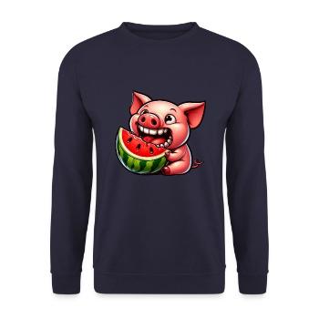 Cochon sucré avec un sourire de pastèque fantaisiste - Sweat-shirt Unisexe - marine - Devant - Alina (178cm) & Michal (187cm)