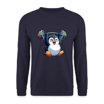 Pingouin avec haltère : entraînement physique - Sweat-shirt Unisexe - marine - Devant - Alina (178cm) & Michal (187cm)