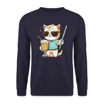 Un chat avec un cocktail dans la patte - Sweat-shirt Unisexe - marine - Devant - Alina (178cm) & Michal (187cm)