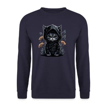 Go on adventures with the ninja cat - Unisex Sweatshirt - navy - Front - Alina (178cm) & Michal (187cm)