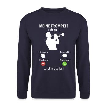 Meine Trompete ruft an - ich muss los - Spruch - Unisex Pullover - Navy - Vorne - Alina (178cm) & Michal (187cm)