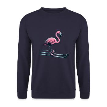 Flamant rose fantaisiste skieur sur les pistes - Sweat-shirt Unisexe - marine - Devant - Alina (178cm) & Michal (187cm)