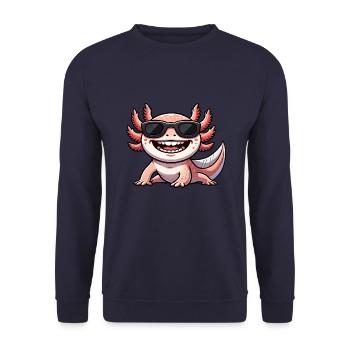 Cooler Axolotl mit Sonnenbrille lustig Freude Spaß - Unisex Pullover - Navy - Vorne - Alina (178cm) & Michal (187cm)