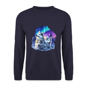 Husky family at night - Unisex Sweatshirt - navy - Front - Alina (178cm) & Michal (187cm)