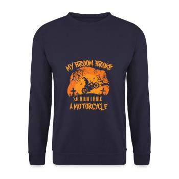 Halloween witch motorcycle broom - Unisex Sweatshirt - navy - Front - Alina (178cm) & Michal (187cm)
