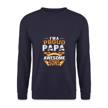 Stolzer Papa von 3 Kindern - Unisex Pullover - Navy - Vorne - Alina (178cm) & Michal (187cm)