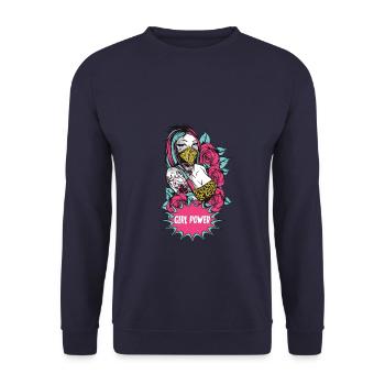 Tattoo Women Girl Power Strong Feminist - Unisex Sweatshirt - navy - Front - Alina (178cm) & Michal (187cm)