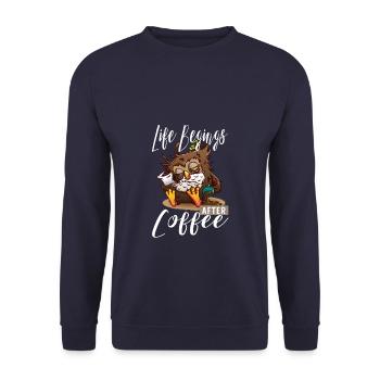 Night Owl Owl La vie commence après le café - Sweat-shirt Unisexe - marine - Devant - Alina (178cm) & Michal (187cm)