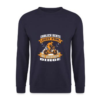 Fahrrad MTB Endlich Rente - Unisex Pullover - Navy - Vorne - Alina (178cm) & Michal (187cm)