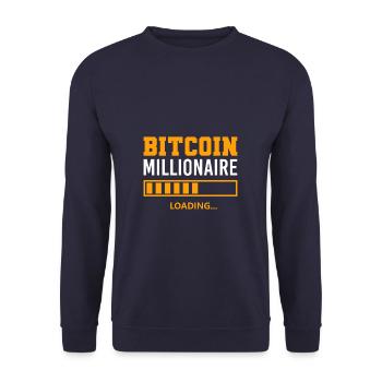 Crypto Millionaire Loading - BTC Trader Bitcoin - Unisex Pullover - Navy - Vorne - Alina (178cm) & Michal (187cm)