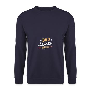 Dad Level Unlocked Father - Unisex Pullover - Navy - Vorne - Alina (178cm) & Michal (187cm)