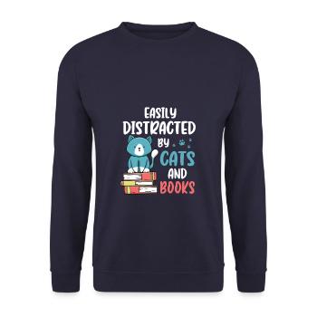 Easily Distracted By Cats and Books for Cat Book - Unisex Pullover - Navy - Vorne - Alina (178cm) & Michal (187cm)