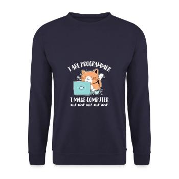 I Are Programmer I make Computer Beep Boop - Unisex Pullover - Navy - Vorne - Alina (178cm) & Michal (187cm)