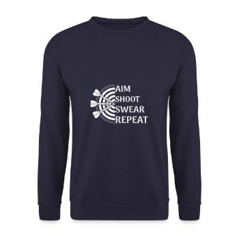 Aim Shoot Swear Repeat Funny Dart Player - Unisex Pullover - Navy - Vorne - Alina (178cm) & Michal (187cm)