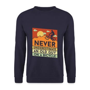 Never Underestimate an Old Guy on a Bicycle - Unisex Pullover - Navy - Vorne - Alina (178cm) & Michal (187cm)