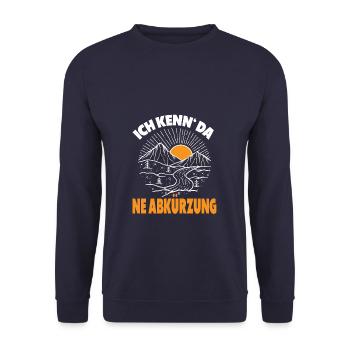 Ich kenn da ne Abkürzung Wandern Berge Bergsteigen - Unisex Pullover - Navy - Vorne - Alina (178cm) & Michal (187cm)