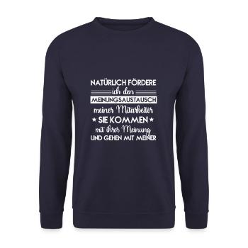 Natürlich Fördere Ich Den Meinungsaustausch - Unisex Pullover - Navy - Vorne - Alina (178cm) & Michal (187cm)