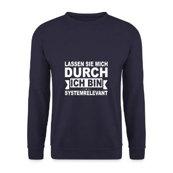 Lassen Sie mich durch ich bin Systemrelevant - Unisex Pullover - Navy - Vorne - Alina (178cm) & Michal (187cm)