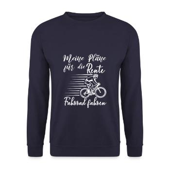 Meine Pläne für die Rente Fahrrad fahren Rentner - Unisex Pullover - Navy - Vorne - Alina (178cm) & Michal (187cm)