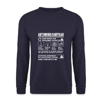 AUTOMOBILKAUFFRAU Spruch Beruf Sarkasmus Lustig - Unisex Pullover - Navy - Vorne - Alina (178cm) & Michal (187cm)
