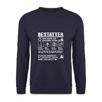 BESTATTER Spruch Beruf Sarkasmus Lustig Humor - Unisex Pullover - Navy - Vorne - Alina (178cm) & Michal (187cm)