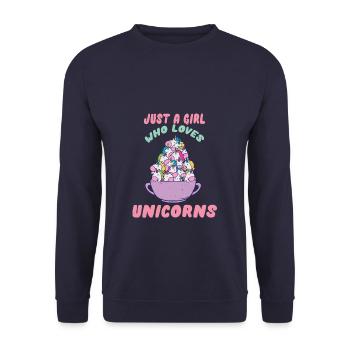 Magical Unicorn Just a Girl who Loves Unicorns - Unisex Sweatshirt - navy - Front - Alina (178cm) & Michal (187cm)