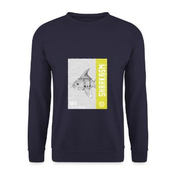 Sharkasm Quote Funny Animal Shark Pun - Unisex Pullover - Navy - Vorne - Alina (178cm) & Michal (187cm)