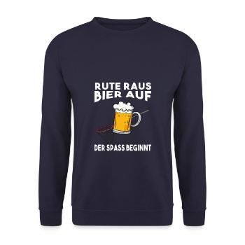 Rute raus Bier auf der Spass beginnt Angeln Angler - Unisex Pullover - Navy - Vorne - Alina (178cm) & Michal (187cm)