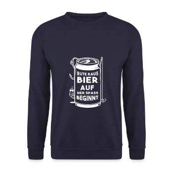 Rute raus Bier auf der Spass beginnt Angeln Angler - Unisex Pullover - Navy - Vorne - Alina (178cm) & Michal (187cm)
