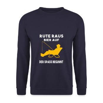 Rute raus Bier auf der Spass beginnt Angeln Angler - Unisex Pullover - Navy - Vorne - Alina (178cm) & Michal (187cm)