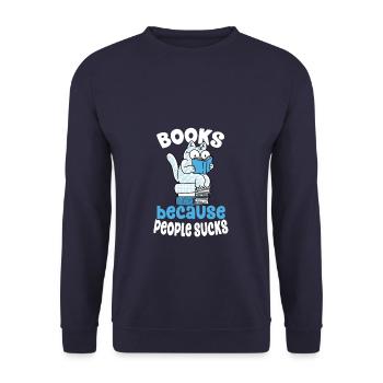Books because People Sucks Cat Lover - Unisex Pullover - Navy - Vorne - Alina (178cm) & Michal (187cm)