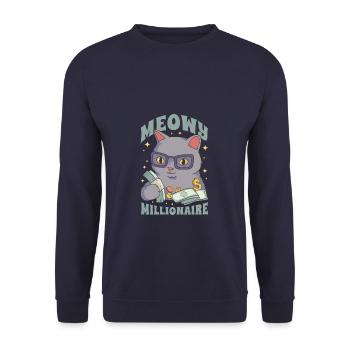 Meowy Millionaire Money Cat Lover - Unisex Sweatshirt - navy - Front - Alina (178cm) & Michal (187cm)