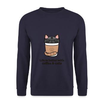 Life is better with Coffee and Cats - Unisex Pullover - Navy - Vorne - Alina (178cm) & Michal (187cm)