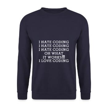 I hate Coding oh what it works I Love Coding Funny - Unisex Pullover - Navy - Vorne - Alina (178cm) & Michal (187cm)