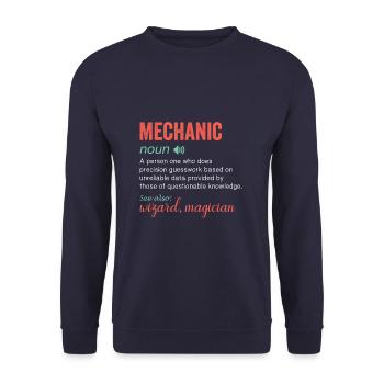 Noun Definition Nutrition for a Mechanic - Unisex Pullover - Navy - Vorne - Alina (178cm) & Michal (187cm)