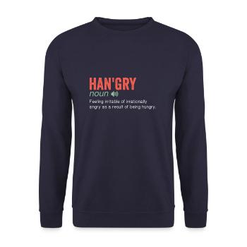 Noun Definition Nutrition Angry Hungry Han'gry - Unisex Pullover - Navy - Vorne - Alina (178cm) & Michal (187cm)