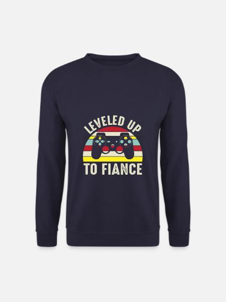 Leveled Up To Fiance Just Engaged Man Gamer Retro - Unisex Pullover - Navy