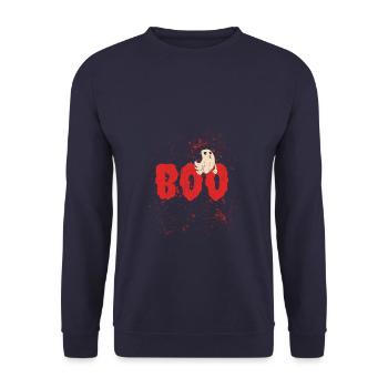 Bloody Text Halloween Boo Funny Ghost - Unisex Pullover - Navy - Vorne - Alina (178cm) & Michal (187cm)