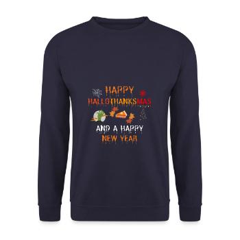 Happy Hallothanksmas and a Happy New Year - Unisex Pullover - Navy - Vorne - Alina (178cm) & Michal (187cm)