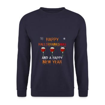Happy Hallothanksmas and a Happy New Year - Unisex Pullover - Navy - Vorne - Alina (178cm) & Michal (187cm)