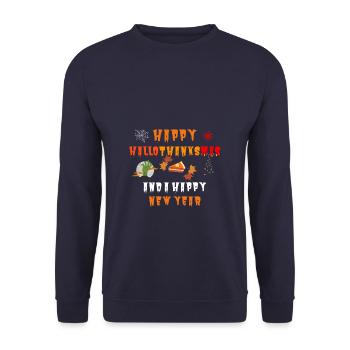 Happy Hallothanksmas and a Happy New Year - Unisex Sweatshirt - navy - Front - Alina (178cm) & Michal (187cm)