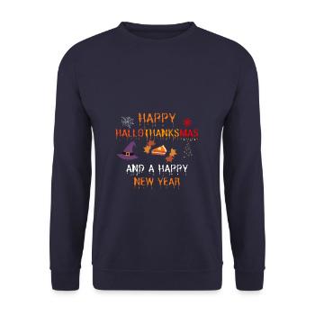 Happy Hallothanksmas and a Happy New Year - Unisex Sweatshirt - navy - Front - Alina (178cm) & Michal (187cm)
