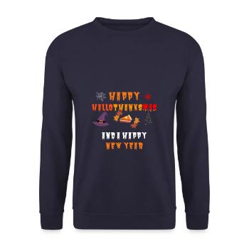 Happy Hallothanksmas and a Happy New Year - Unisex Sweatshirt - navy - Front - Alina (178cm) & Michal (187cm)