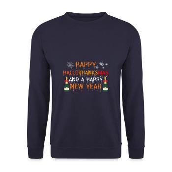Happy Hallothanksmas and a Happy New Year - Unisex Pullover - Navy - Vorne - Alina (178cm) & Michal (187cm)